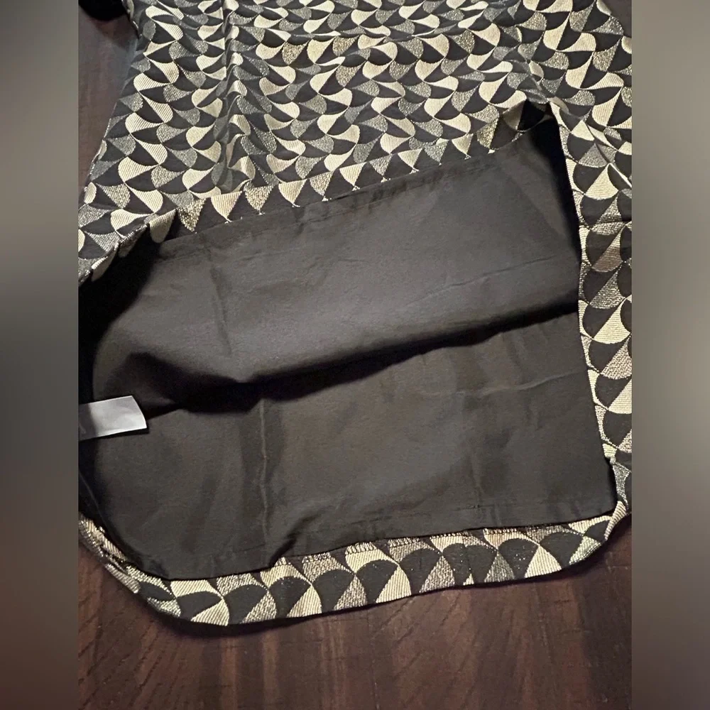 Ann Taylor Classic Geo Jacquard Flare Dress Black/Gold  Size 14 - Picture 6 of 15